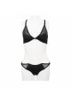 Vertical Striped Bat-Shaped Splice Mesh Lace-Up Black Punk Swimsuit