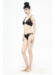Vertical Striped Bat-Shaped Splice Mesh Lace-Up Black Punk Swimsuit