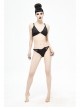Vertical Striped Bat-Shaped Splice Mesh Lace-Up Black Punk Swimsuit
