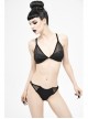 Vertical Striped Bat-Shaped Splice Mesh Lace-Up Black Punk Swimsuit