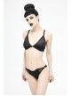 Vertical Striped Bat-Shaped Splice Mesh Lace-Up Black Punk Swimsuit