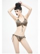 Brown Leopard Print Lace-Up Punk Swimsuit Suit