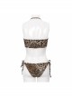 Brown Leopard Print Lace-Up Punk Swimsuit Suit