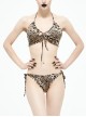 Brown Leopard Print Lace-Up Punk Swimsuit Suit