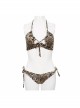Brown Leopard Print Lace-Up Punk Swimsuit Suit