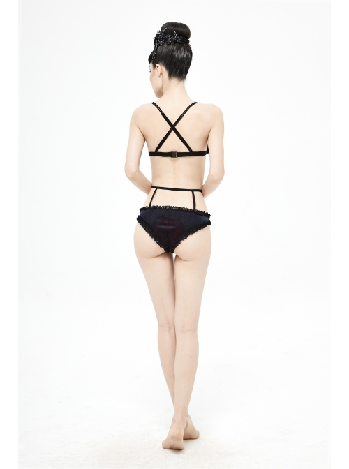Black Red Velvet Chest Lace-Up Gothic Swimsuit Suit