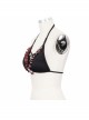 Scottish Red Plaid Frilly Chest Lace-Up Skull Bell Black Punk Swimsuit Top