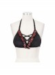 Scottish Red Plaid Frilly Chest Lace-Up Skull Bell Black Punk Swimsuit Top