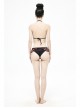 Scottish Red Plaid Frilly Chest Lace-Up Skull Bell Black Punk Swimsuit Top