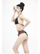 Scottish Red Plaid Frilly Chest Lace-Up Skull Bell Black Punk Swimsuit Top
