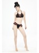 Scottish Red Plaid Frilly Chest Lace-Up Skull Bell Black Punk Swimsuit Top