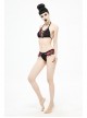 Scottish Red Plaid Frilly Chest Lace-Up Skull Bell Black Punk Swimsuit Top