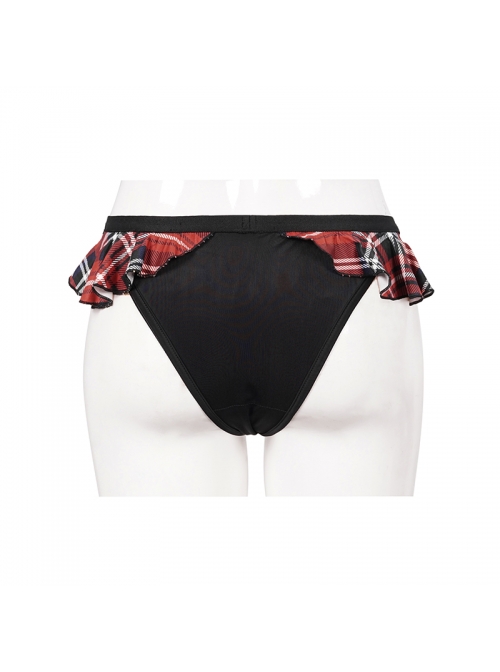 Scottish Red Plaid Frilly Black Punk Swim Shorts
