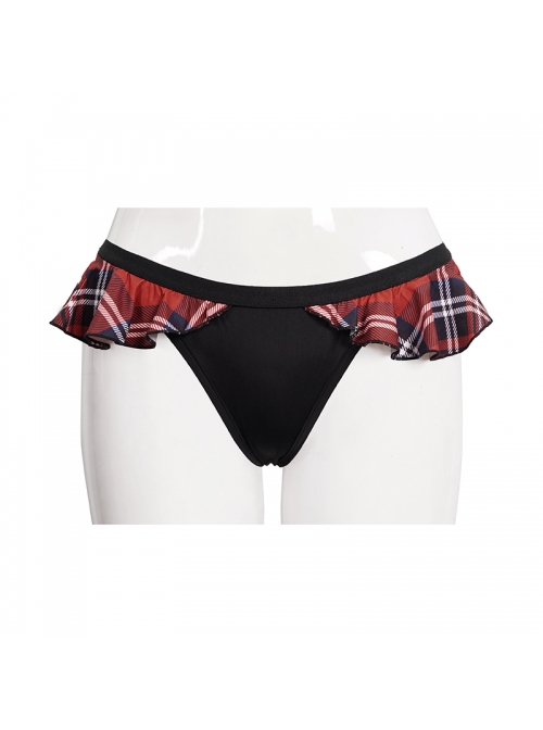 Scottish Red Plaid Frilly Black Punk Swim Shorts