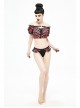 Scottish Red Plaid Chest Lace-Up Back Translucent Lace Red Punk Swimsuit Blouse