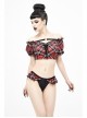 Scottish Red Plaid Chest Lace-Up Back Translucent Lace Red Punk Swimsuit Blouse