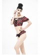 Scottish Red Plaid Chest Lace-Up Back Translucent Lace Red Punk Swimsuit Blouse