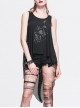 Dragon Head Print Dragon Tail Lace Rivet Hem Side Chain Black Punk Vest