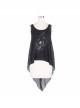 Dragon Head Print Dragon Tail Lace Rivet Hem Side Chain Black Punk Vest