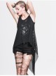 Dragon Head Print Dragon Tail Lace Rivet Hem Side Chain Black Punk Vest