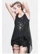 Dragon Head Print Dragon Tail Lace Rivet Hem Side Chain Black Punk Vest