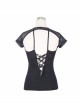 Mesh Small Short-Sleeve Shawl Camisole Fake Two Pieces Back Lace-Up Black Punk T-Shirt