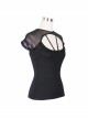 Mesh Small Short-Sleeve Shawl Camisole Fake Two Pieces Back Lace-Up Black Punk T-Shirt