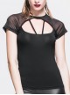 Mesh Small Short-Sleeve Shawl Camisole Fake Two Pieces Back Lace-Up Black Punk T-Shirt