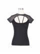 Mesh Small Short-Sleeve Shawl Camisole Fake Two Pieces Back Lace-Up Black Punk T-Shirt