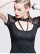 Mesh Small Short-Sleeve Shawl Camisole Fake Two Pieces Back Lace-Up Black Punk T-Shirt