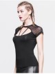 Mesh Small Short-Sleeve Shawl Camisole Fake Two Pieces Back Lace-Up Black Punk T-Shirt