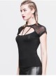 Mesh Small Short-Sleeve Shawl Camisole Fake Two Pieces Back Lace-Up Black Punk T-Shirt