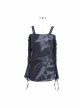 Skull Printed Knitted Stripes Mesh Sleeves Side Lace-Up Hem Black Punk Sling T-Shirt