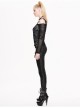 Skull Printed Knitted Stripes Mesh Sleeves Side Lace-Up Hem Black Punk Sling T-Shirt
