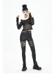 Off-Shoulder Woven Belts Rivet Mesh Sleeve Chest Loop D-Buckle Black Punk T-Shirt