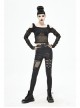 Off-Shoulder Woven Belts Rivet Mesh Sleeve Chest Loop D-Buckle Black Punk T-Shirt