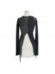 Broken Holes Chest Spider Chain Shoulder Hollow Lace-Up Asymmetrically Hem Black Punk T-Shirt