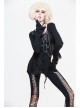 Broken Holes Chest Spider Chain Shoulder Hollow Lace-Up Asymmetrically Hem Black Punk T-Shirt