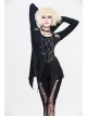 Broken Holes Chest Spider Chain Shoulder Hollow Lace-Up Asymmetrically Hem Black Punk T-Shirt