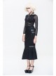 Ribbed Stitched Leather Loop Collar V-Shaped Mesh Spliced Back Black Punk T-Shirt