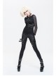 Ribbed Stitched Leather Loop Collar V-Shaped Mesh Spliced Back Black Punk T-Shirt
