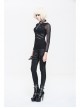 Ribbed Stitched Leather Loop Collar V-Shaped Mesh Spliced Back Black Punk T-Shirt