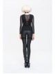 Ribbed Stitched Leather Loop Collar V-Shaped Mesh Spliced Back Black Punk T-Shirt