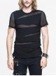 Partition Diamond Rough Selvedge Knit Splice Mesh Black Short Sleeve Punk T-Shirt