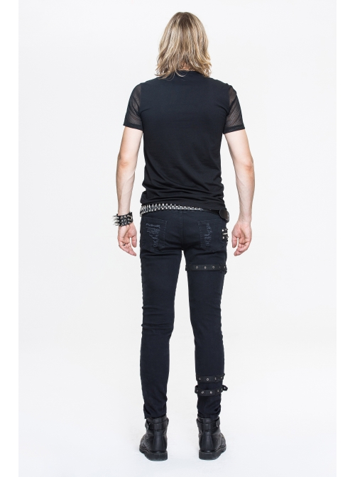 Partition Diamond Rough Selvedge Knit Splice Mesh Black Short Sleeve Punk T-Shirt