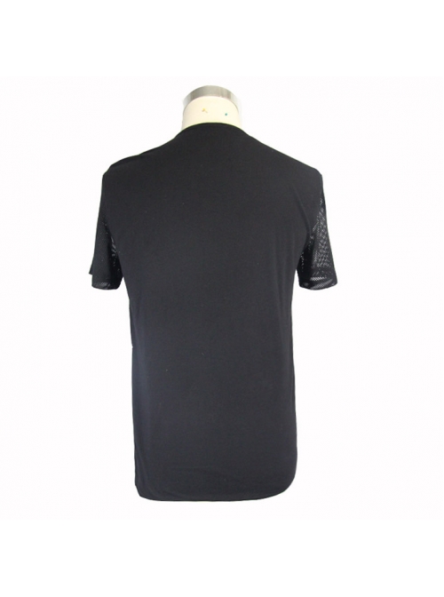 Partition Diamond Rough Selvedge Knit Splice Mesh Black Short Sleeve Punk T-Shirt