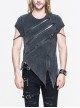 Partition Zippered Asymmetrically Hem Gray Punk T-Shirt