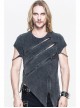 Partition Zippered Asymmetrically Hem Gray Punk T-Shirt
