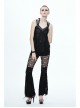 Broken Strips Knitted Rivet Collar Leather Loop Lace-Up Halter Black Punk T-Shirt