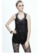 Broken Strips Knitted Rivet Collar Leather Loop Lace-Up Halter Black Punk T-Shirt